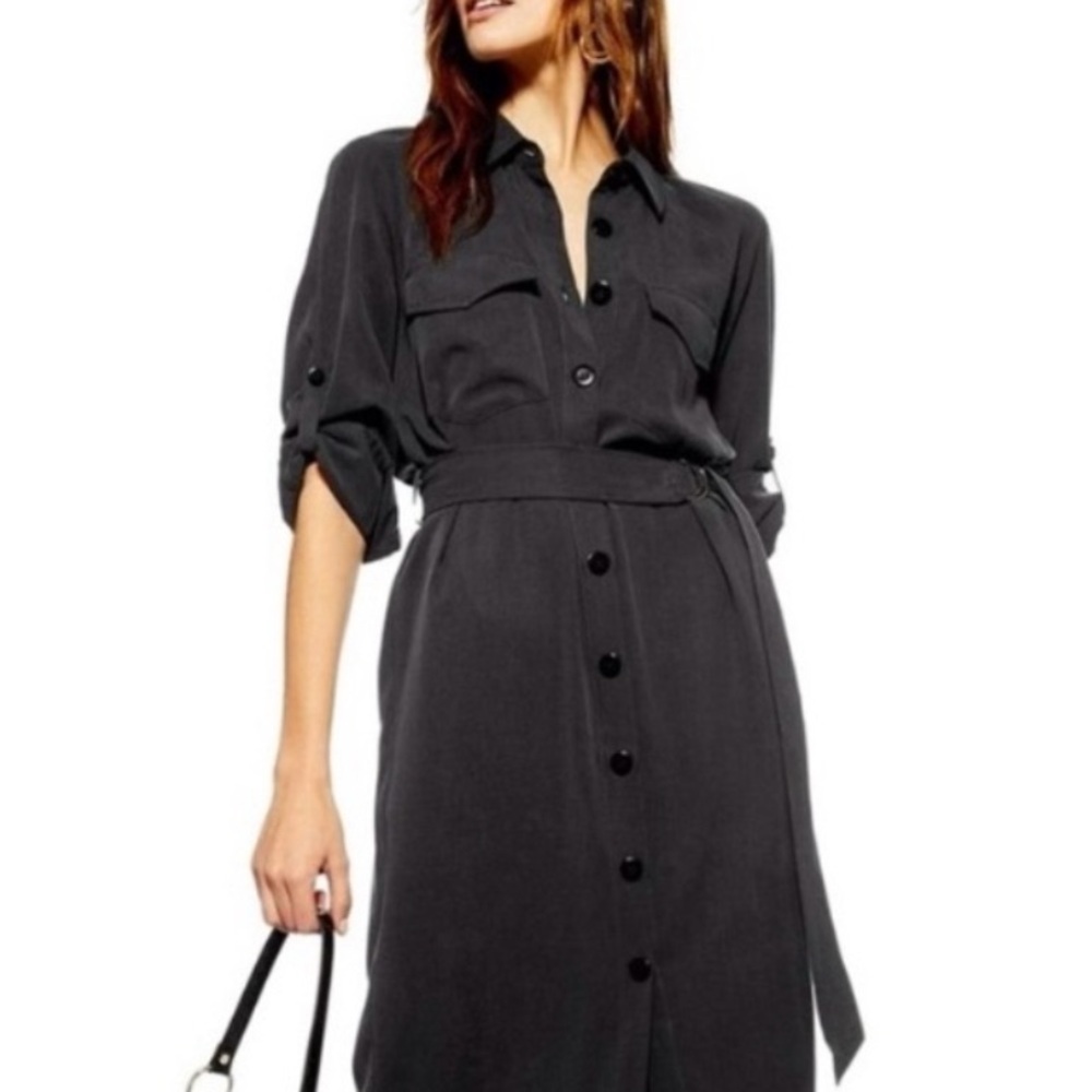 Topshop Charcoal Long Sleeve Dress